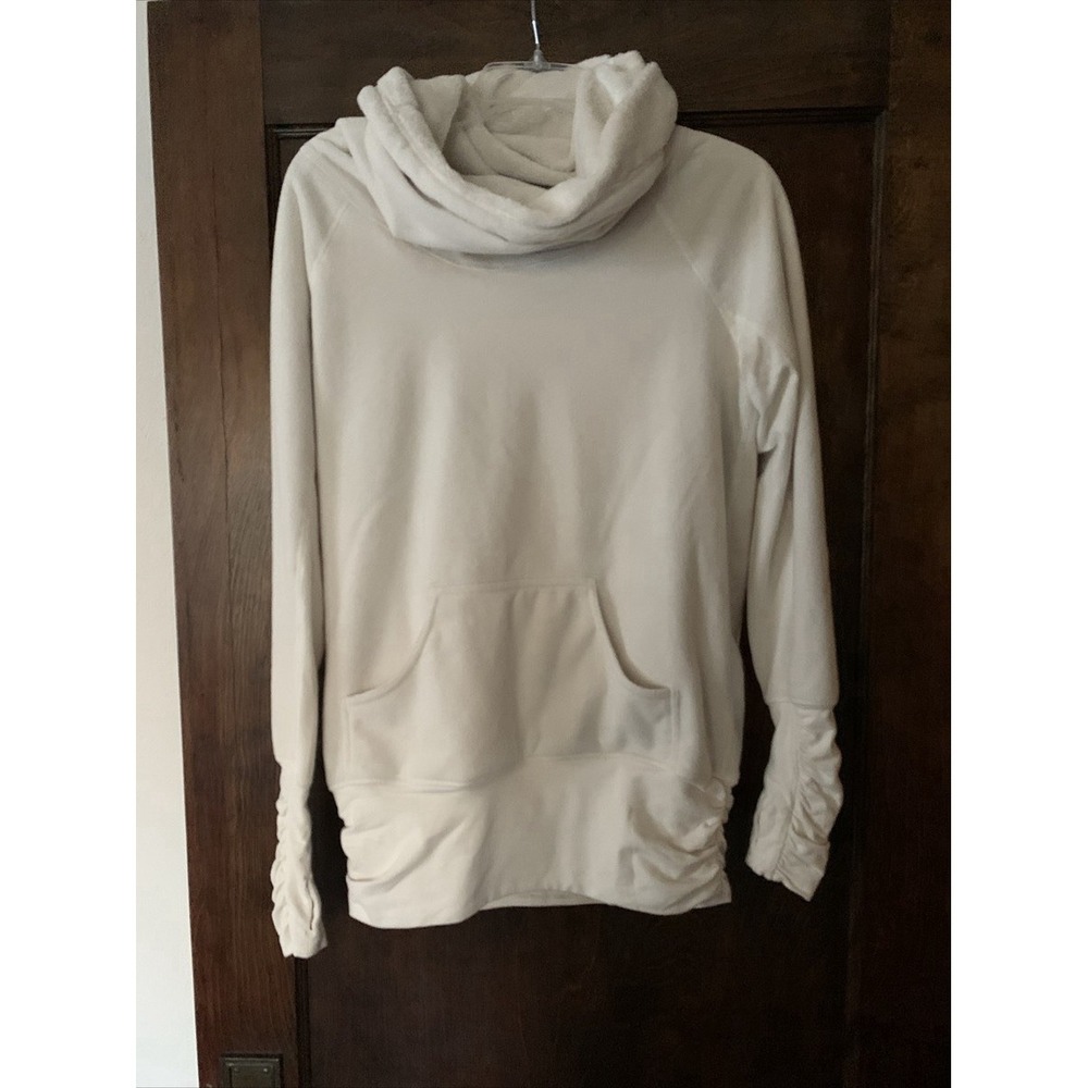 LULULEMON Don't Hurry Be Happy Pullover ivory Fleece Cowl Neck Rare Sz 6